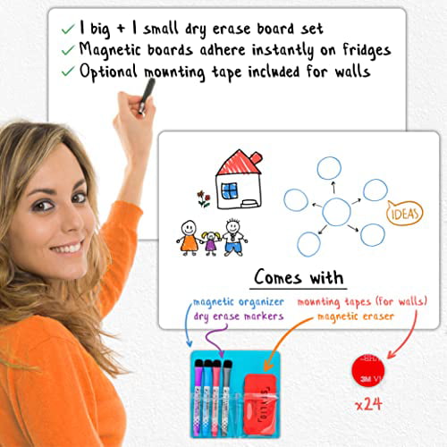 2 Large & Small White Boards for Wall STYLIO Magnetic Dry Erase White Board Set
